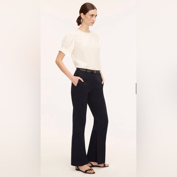 NWT! Rebecca Taylor Cotton Suiting Flared Trousers in Navy, Size 10 - Picture 4 of 7